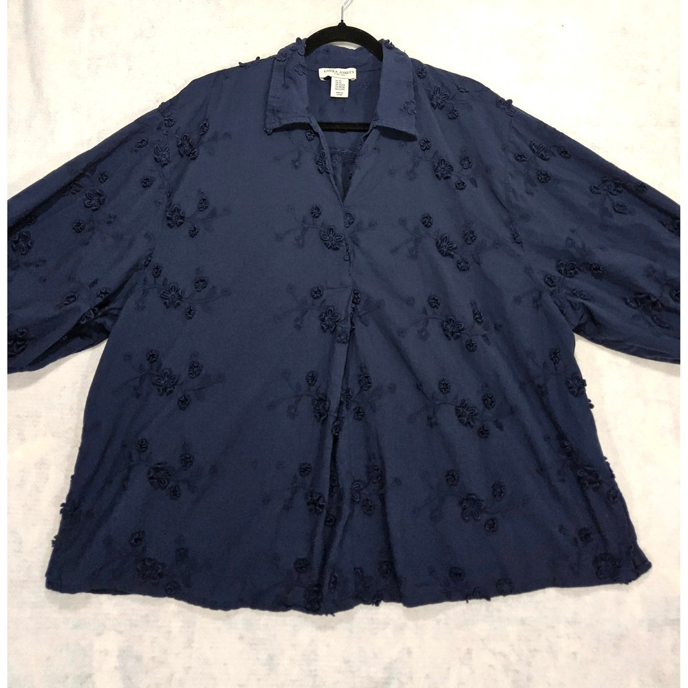 Laura Ashley Blouse 2X Floral Embroidery Eyelet 3D Cottagecore Balloon Sleeve - Picture 2 of 8